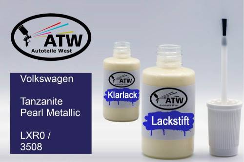 Volkswagen, Tanzanite Pearl Metallic, LXR0 / 3508: 20ml Lackstift + 20ml Klarlack - Set, von ATW Autoteile West.